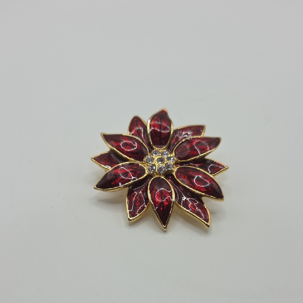 Red And Gold Pointsettia Brooch Unmarked